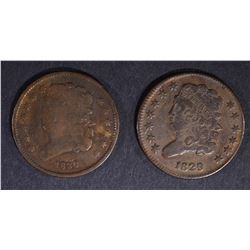 1829 & 1832 HALF CENTS VF