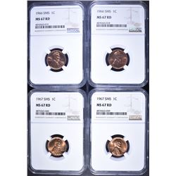 (2) 1966 SMS (2) 1967 SMS NGC MS 67 RED LINCOLNS