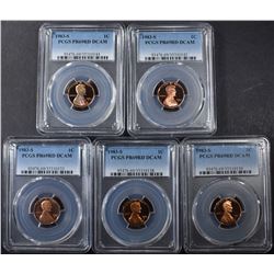 5 1983-S LINCOLN CENTS PCGS PR-69 DCAM