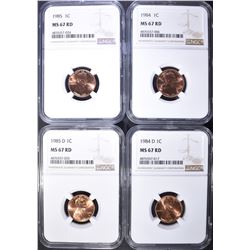 1984 P&D & 85 P&D LINCOLN CENTS,NGC MS-67 RED