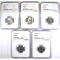 NGC GRADED MS-66 JEFFERSON NICKELS: