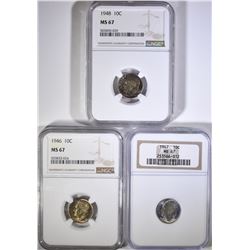 1946, 47, 48 ROOSEVELT DIMES NGC MS-67