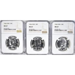 3-1966 SMS KENNEDY HALF DOLLARS, NGC MS-67