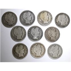 10 diff DATED BARBER HALF DOLLARS
