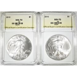 2-2010 AMERICAN SILVER EAGLES, OBCS PERFECT GEM BU