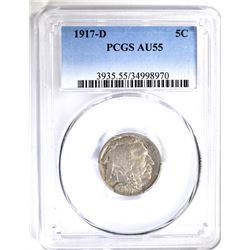 1917-D BUFFALO NICKEL, PCGS AU-55