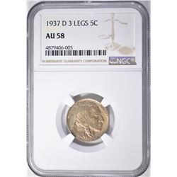 1937-D 3 LEG BUFFALO NICKEL NGC AU-58