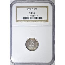 1857-O SEATED DIME, NGC AU-58