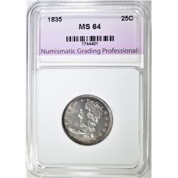 1835 BUST QUARTER, NGP CH/GEM BU