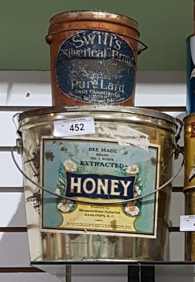 LARGE ANTIQUE HONEY PAIL & SWIFT LARD PAIL