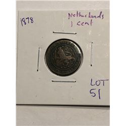 Rare 1878 Netherlands 1 Cent Coin Nice World Coin