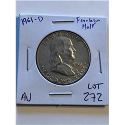 1961 D Silver Franklin Half Dollar AU High Grade