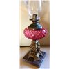 Image 1 : ANTIQUE CRANBERRY GLASS OIL LAMP WITH MARBLE BASE
