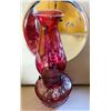 Image 1 : 1887 CRANBERRY GLASS OIL LAMP WITH HEAT SHEILD