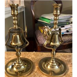 VINTAGE PAIR OF TAVERN BELL BRASS CANDLESTICKS