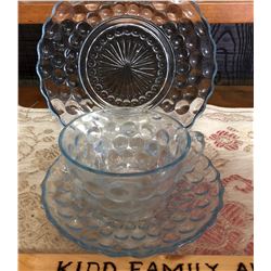 VINTAGE BLUE ANCHOR HOCKING BUBBLE GLASS TEA SET - SERVICE FOR 6