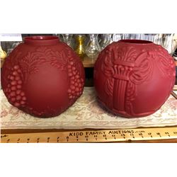 GR OF 2, RED SATIN GLASS BANQUET LAMP GLOBES