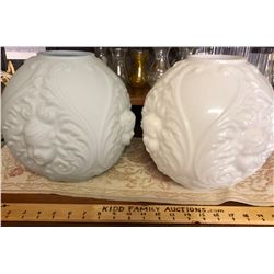 GR OF 2, WHITE 'BABY FACE' GLASS BANQUET LAMP GLOBES