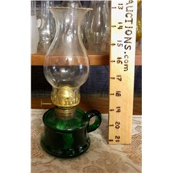 ANTIQUE GREEN GLASS MINI OIL LAMP