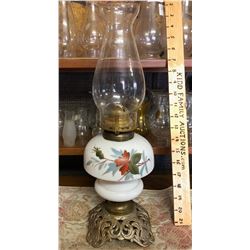 ANTIQUE BRASS & GLASS OIL LAMP