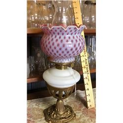 ANTIQUE BRASS AND GLASS OIL LAMP