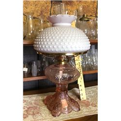 ANTIQUE PINK DEPRESSION GLASS OIL LAMP