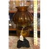 Image 1 : ANTIQUE CAST BASE AMBER GLASS OIL LAMP - P&A MFG CO