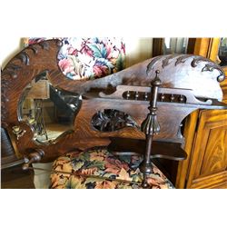 ANTIQUE TIGER OAK LOOK HALL RACK