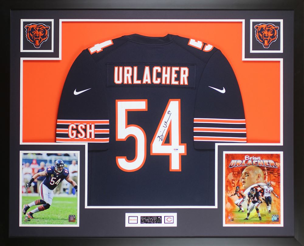 Brian Urlacher Signed Bears 35x43 Custom Framed Jersey Display (PSA COA)