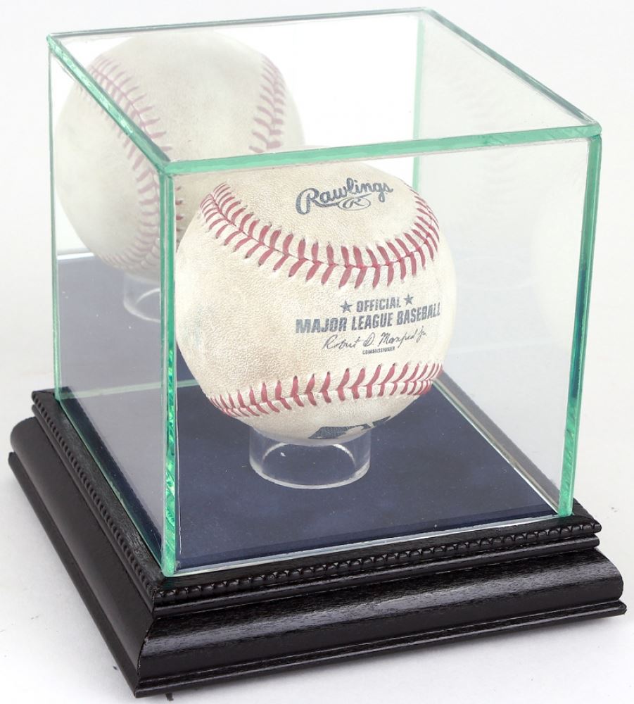 Premium Single Baseball Glass Display Case with Blue Suede Black Wood