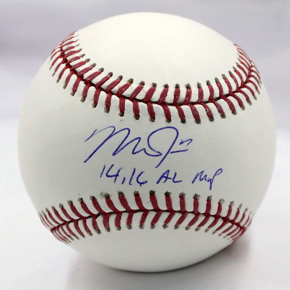 Mike Trout Signed OML Baseball Inscribed "14, 16 AL MVP" (MLB Hologram)
