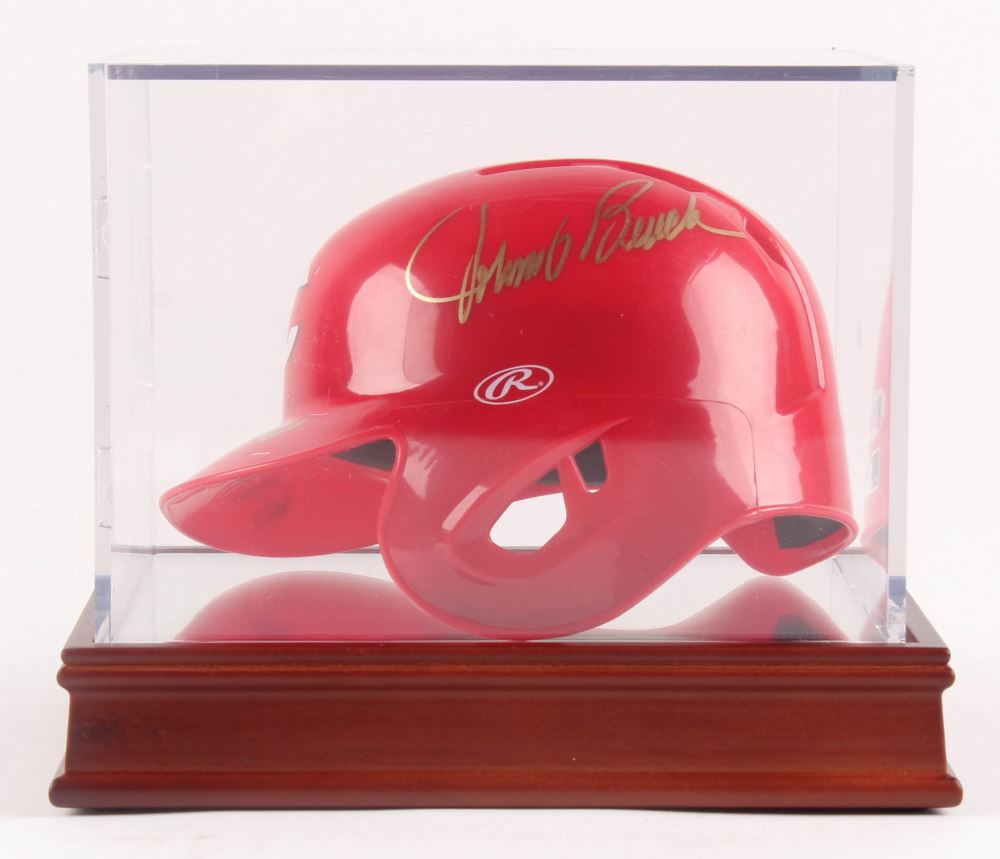 Joe Morgan Johnny Bench Signed Cincinnati Reds Mini Batting Helmet Inscribed 75 76 Ws Champs Bec