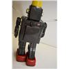 Image 2 : Pressed tin battery operated Robot with light up helmet and shooting ray gun, made in Japan, 11" in 