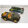 Image 2 : Two pressed tin friction toys including tank and a jeep, both made in China and both 6 1/2" in lengt