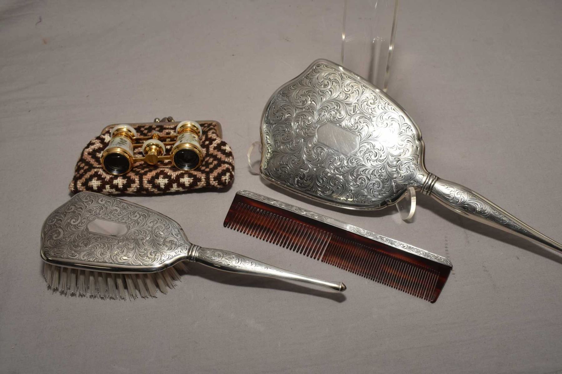 Birks Sterling Silver Dresser Set Including Hand Mirror Hairbrush And