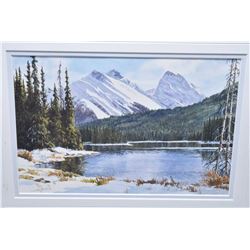 Framed original watercolour painting titled on verso "September Snow- Kananaskis" 7" X 8"