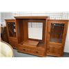 Image 1 : Semi contemporary Mission style three piece entertainment unit with leaded glass doors