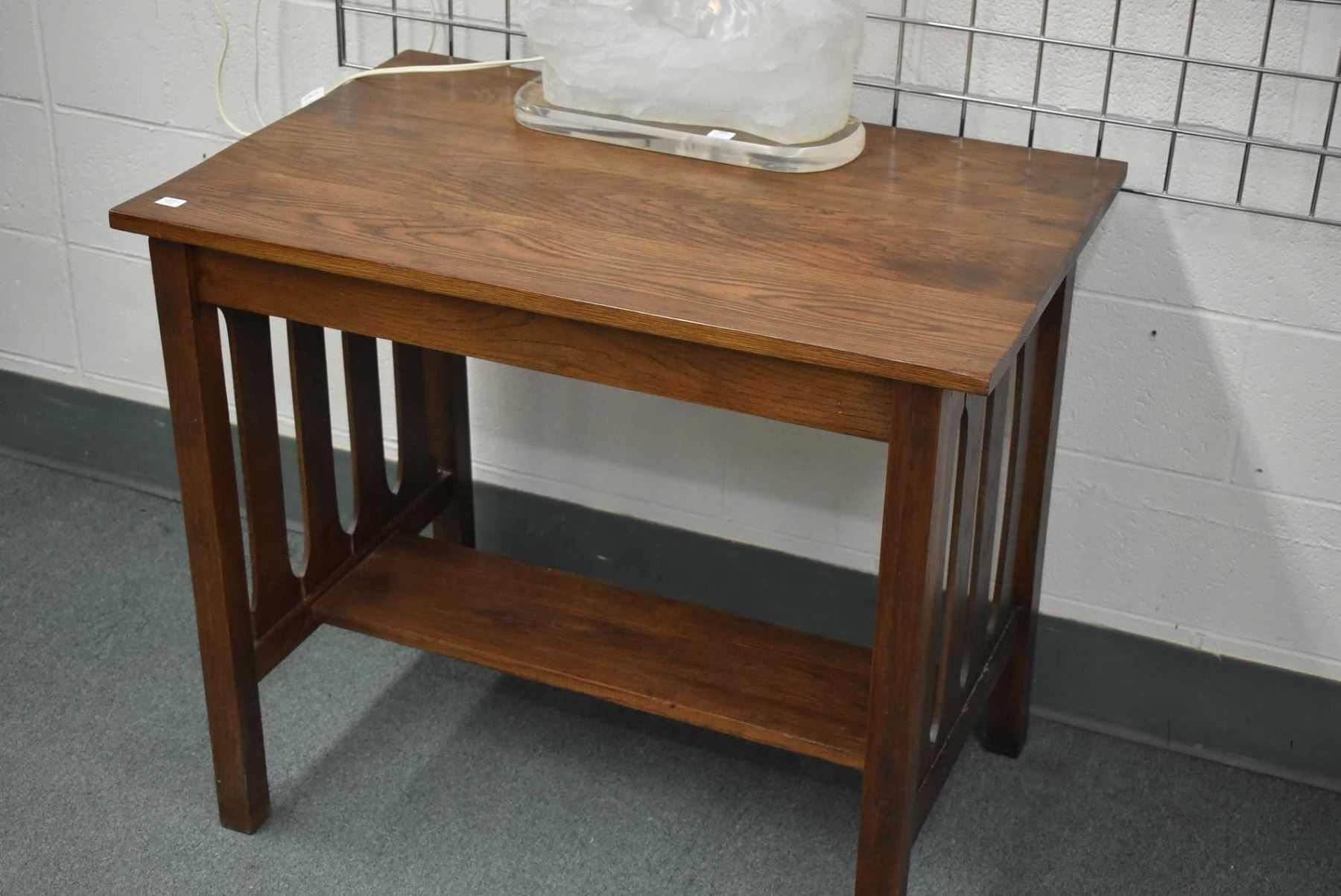 Small mission style library table with under shelf
