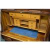 Image 2 : Unusual antique roll top desk with fitted interior, pull out writing surface and three drawers in ba