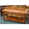 Image 1 : Modern two door console table with under shelf and back board, made by Ethan Allen