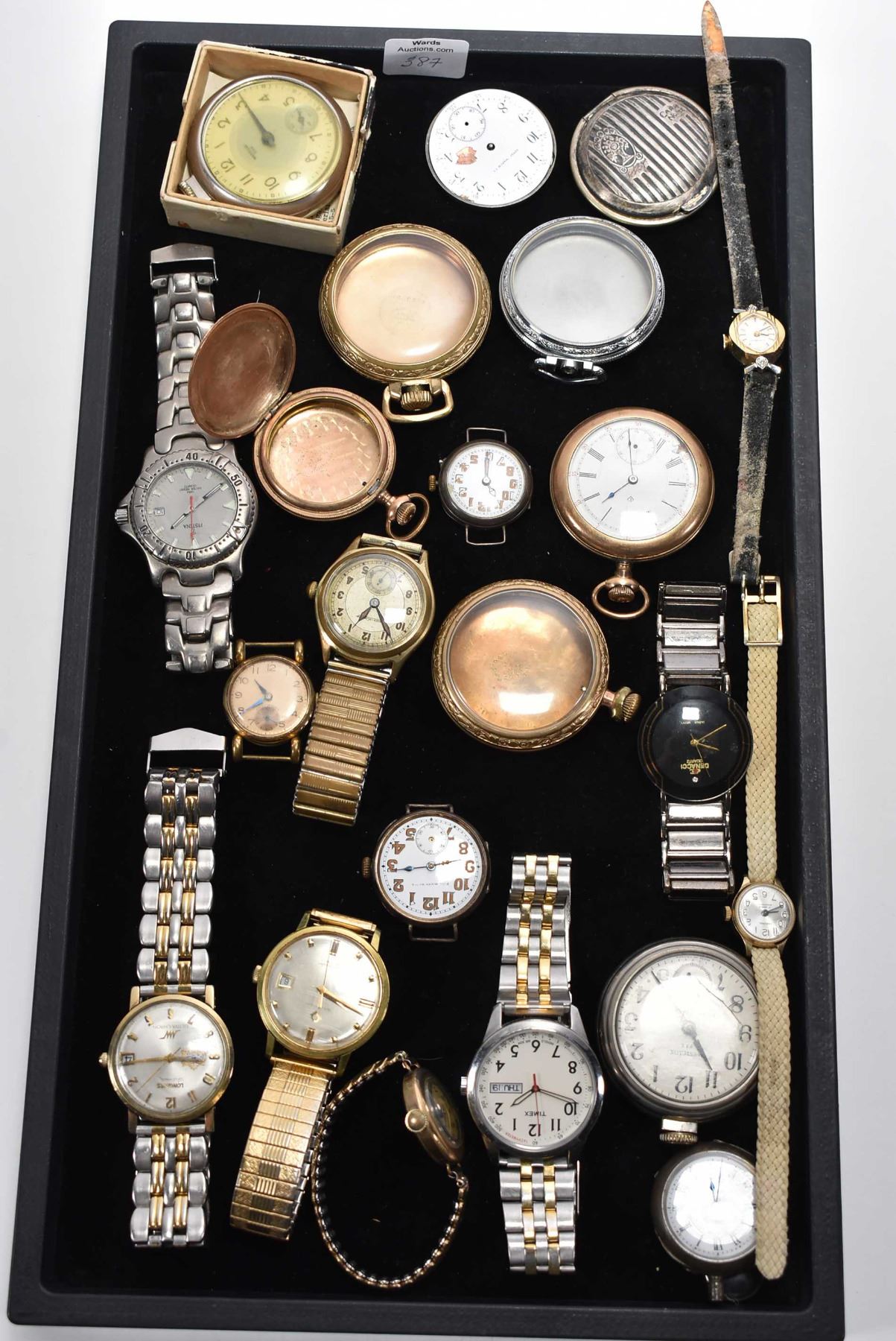 Selection of vintage watches including pocket and wrist watches, empty ...