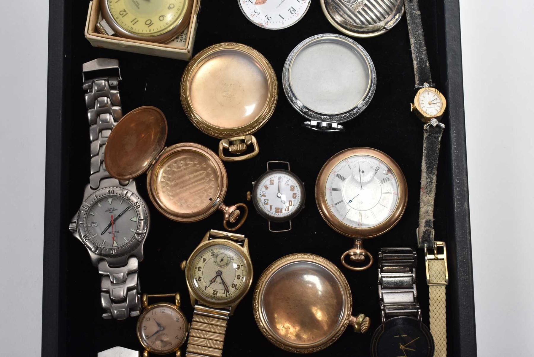 Selection of vintage watches including pocket and wrist watches, empty ...