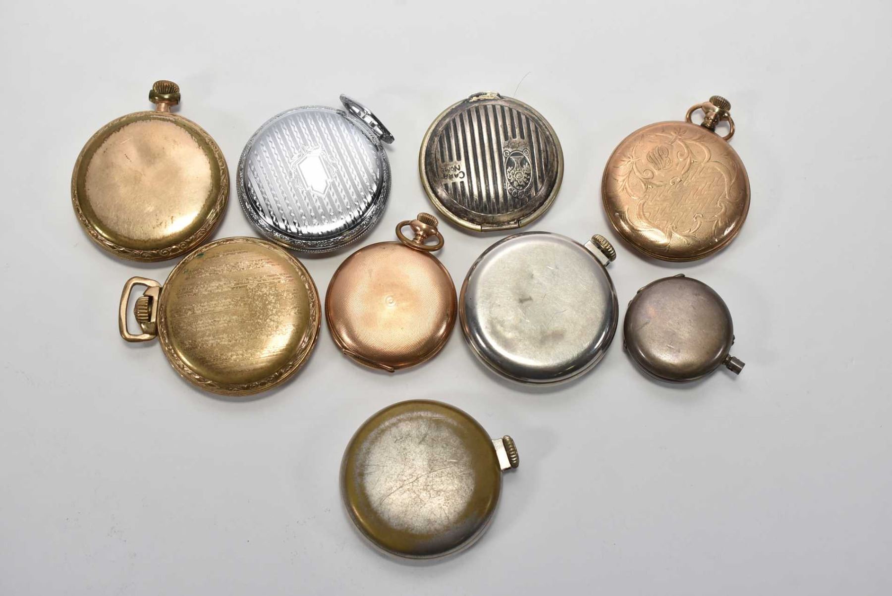 Selection of vintage watches including pocket and wrist watches, empty ...