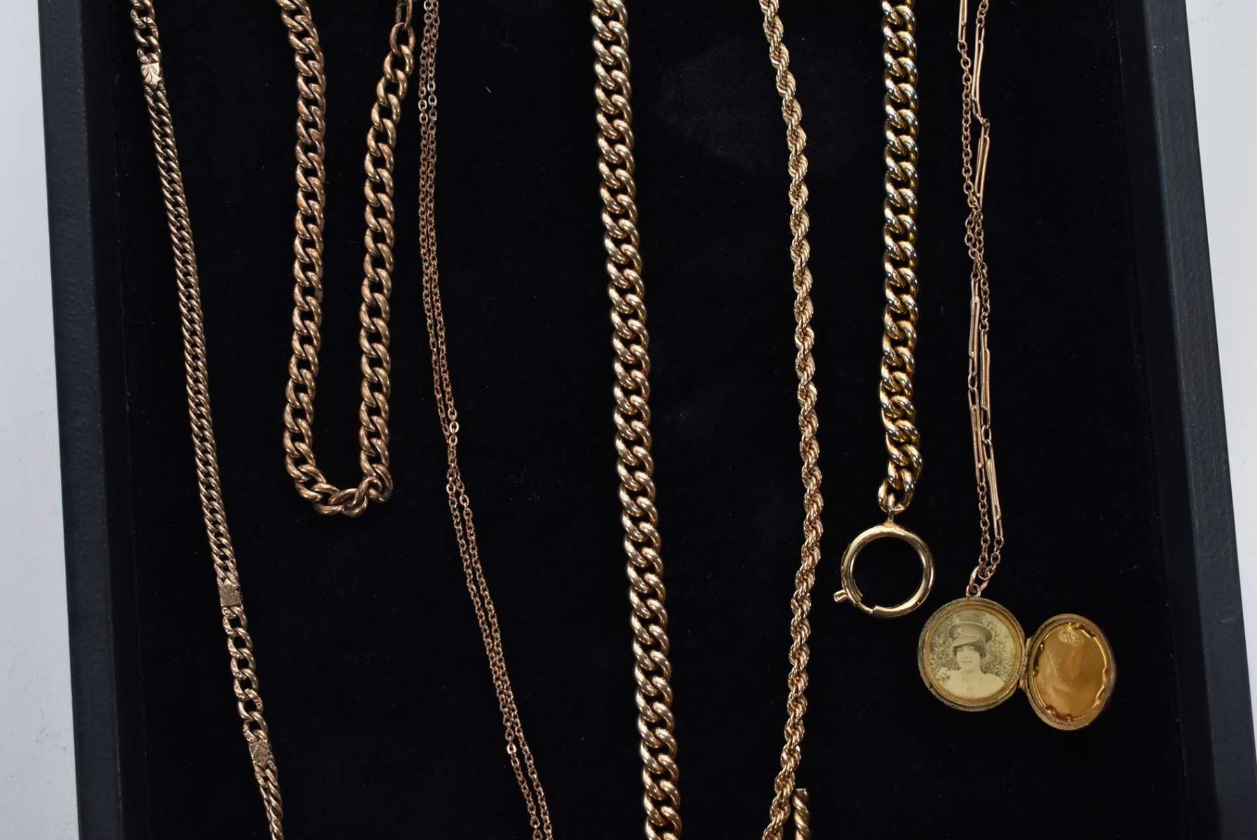 Selection vintage and antique gold filled watch chains including three
