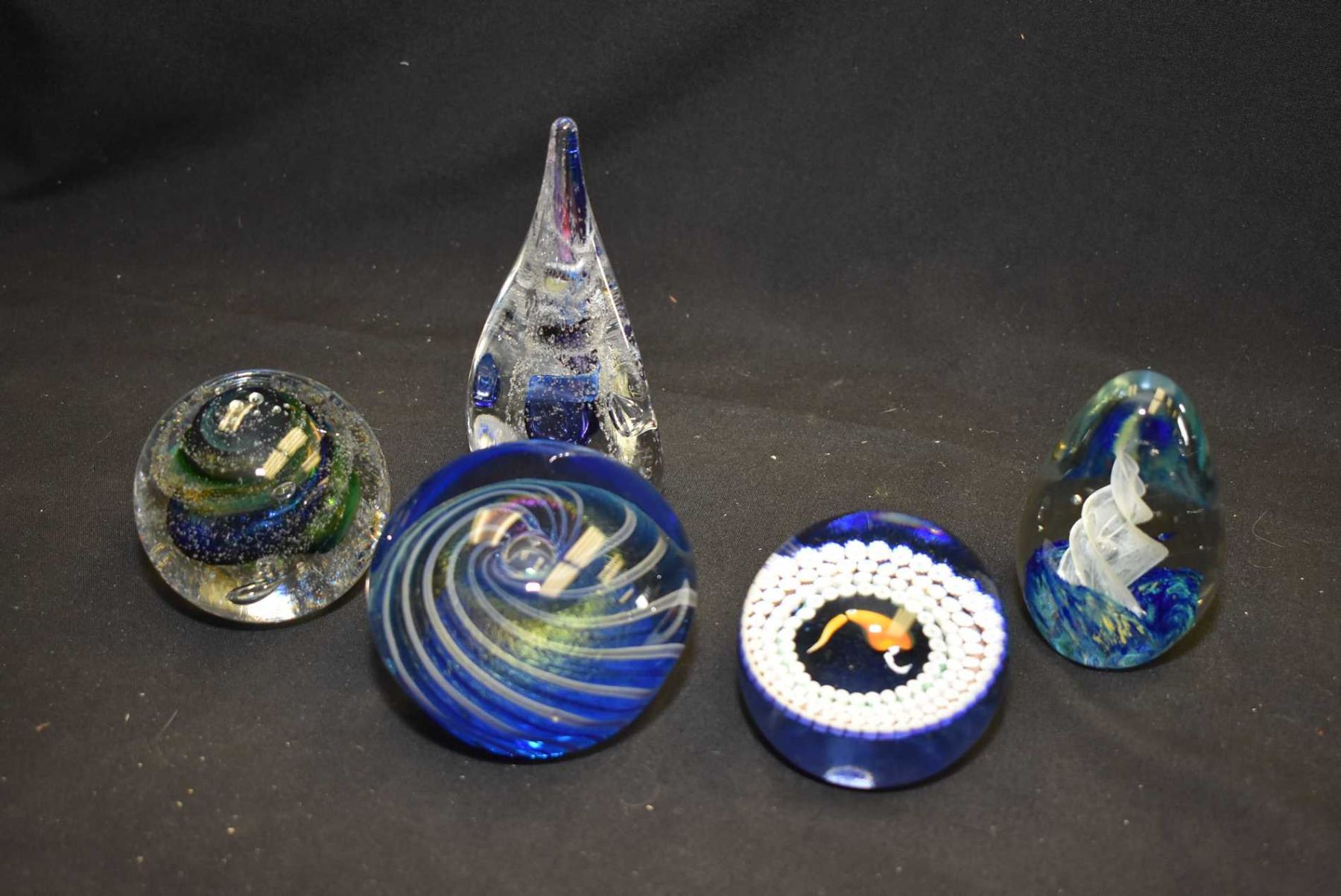 Paperweight Collectables Five vintage glass paperweights including three signed by artists