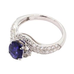 1.48 ctw Sapphire and Diamond Ring - 18KT White Gold