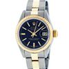 Rolex Ladies 2 Tone 14K Black Index 26MM Oyster Band Fluted Datejust Wristwatch