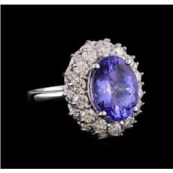 5.70 ctw Tanzanite and Diamond Ring - 14KT White Gold