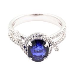 2.96 ctw Sapphire and Diamond Ring - 18KT White Gold