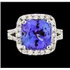 Image 2 : 5.90 ctw Tanzanite and Diamond Ring - 14KT White Gold